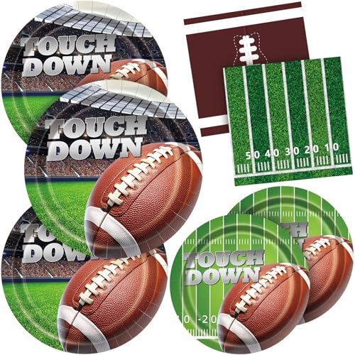 144 Pcs Football Party Supplies Kit Serve 48, Football Party Decorations 2025, Super Bowl Party Tableware Includes Dinner Plates, Dessert Plates, Napkins, Perfect Touchdown Birthday Party Decor