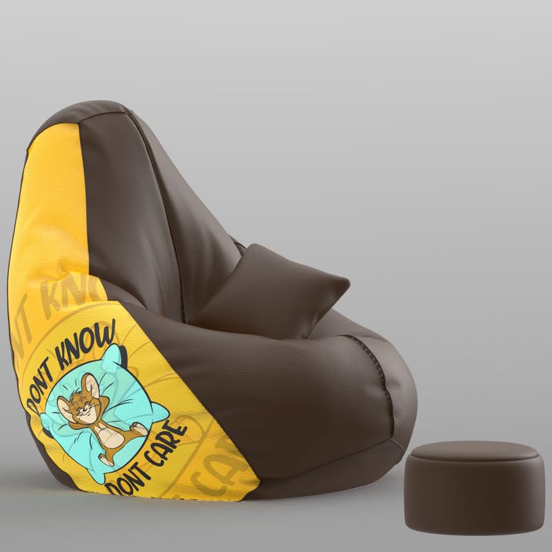 Image of Biggie Bean Bag Chair 3XL with Beans Filled-Pop Prints-Printed Designer Bags-Where Prints Meet Personality with Free Cushion & Footrest (Matching Color : Printed, Jerry Dont Care-Brown)