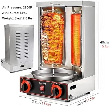 Gas Shawarma Grill Machine, Vertical Kebab Rotisserie Oven, Stainless Steel Gyro Cooker for Middle Eastern Cuisine