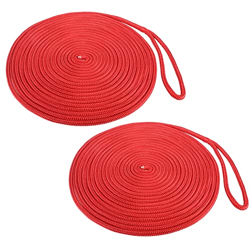 YaeMarine 2 x 1,9 cm (3/4 Zoll) doppelt geflochtene Nylon-Dockleine, Dockleine, Festmacherleine, doppelt geflochtene Dockleine, rot Cover