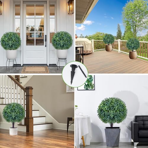 Image of 24 inch Artificial Boxwood Topiary Ball Tree 2-Pack, UV Resistant Outdoor