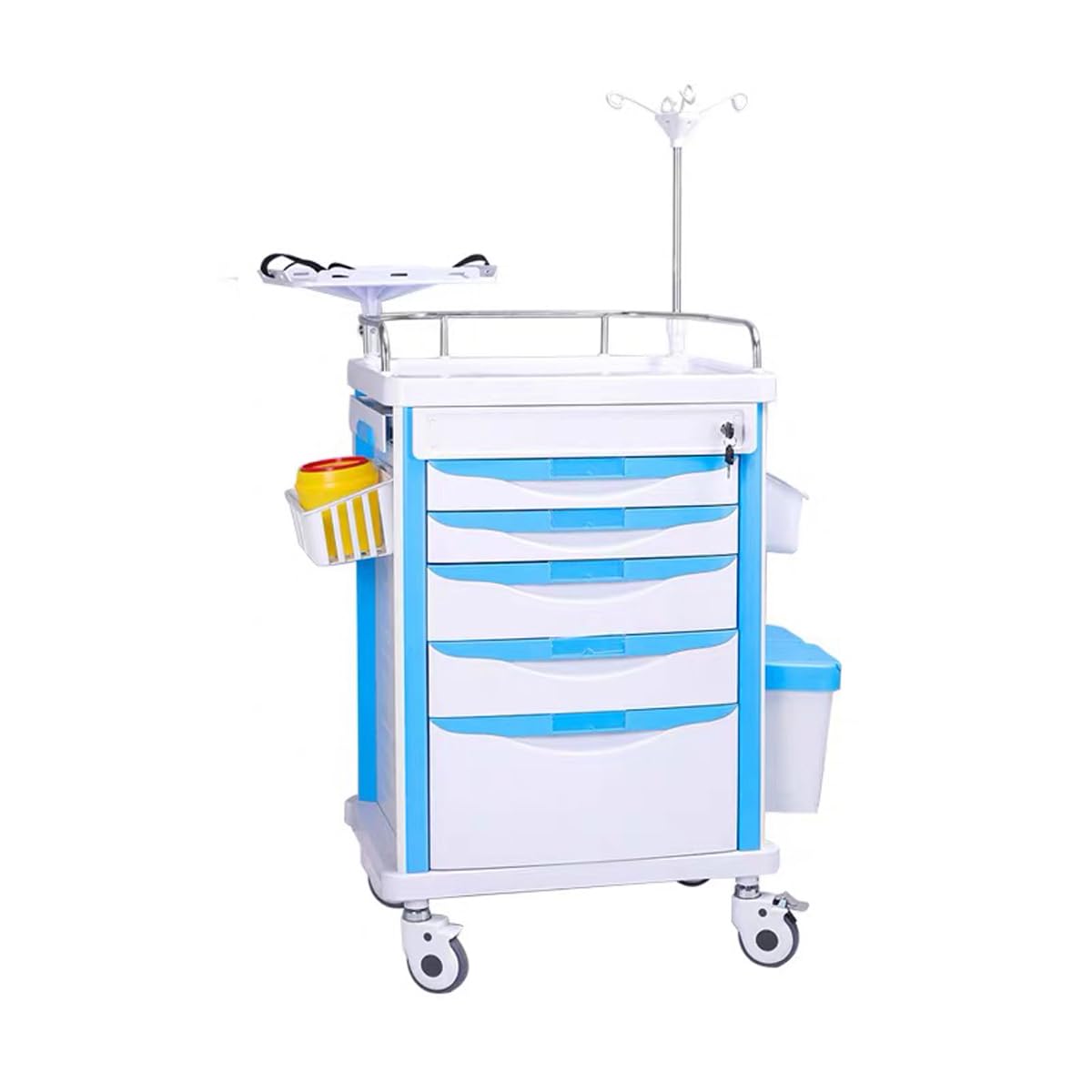 HJDSUDU ABS Medication Bin Cart, Medical Crash Cart Lite Emergency Crash Cart Medical Supply Cart for Hospitals and Clinics,C
