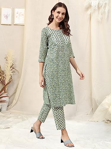 Image of MIRCHI FASHION Pure Cotton Straight Kurta Set for Women with Pant | Printed Kurta Pant Set | Ethnic Office Wear Kurta Set with Trouser