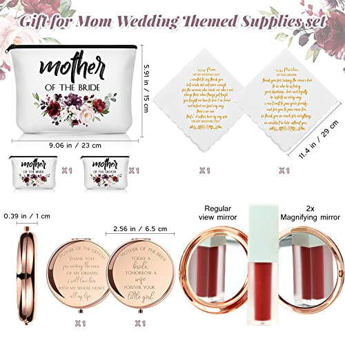 Coume 6 Pack Mother of the Groom Bride Cosmetic Bag Wedding Gifts Mother of Bride and Groom Makeup Mirror Mom Handkerchief for Mom in Law for Engagement Favor2