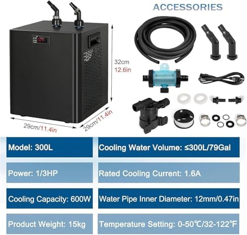 Hydroponics Water Chiller, Quiet Fish Tank Cooling System with Pump & Filters, Ice Bath Chiller for Aquaponics & Aquarium - Optimal Temperature Control