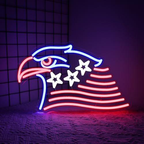 Image of Whfobfe National Flag Eagle Neon Sign Boy Room Game Room Decor Led Neon Lights Signs for Wall Decor USB Powered Led for Room Decoration