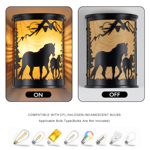 Image of Rustic Horse Wall Sconces, 2-Light E12 Farmhouse Black Metal Lamp | Rustic farmhouse style, Horse lamp,Modern Black Lighting for Bedroom, Living Room, Hallway, Stairway, Porch, Cabin