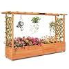 Giantex Raised Garden Bed with 2 Sided Trellis Hanging Roof Fir Wood Planter Box wDrainage Holes Bottom Gaps Freestanding Garden Planter for Flowers Herbs Climbing Vines 79 x 175 x 45