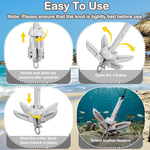 Image of MorningRo 1 Pack 1.5 /3.5 lb Marine Kayak Anchor Kit with 40ft Rope and Buoy Folding Grapnel Boat Anchor Kit Kayak Fishing Accessories for Small Boats, Canoe, SUP Paddle Boards