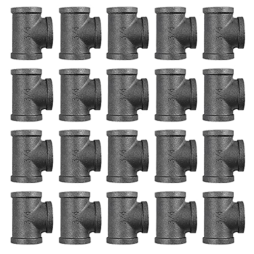 Niubid 20 Pack 3/4 Inch Tee Threaded Pipe Fittings, Cast Pipe Fittings for DIY Furniture Decorative, Steampunk Industrial Vintage Style.