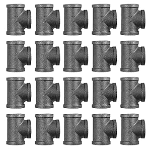 20 Pack 3/4 Inch Tee Threaded Pipe Fittings, Cast Pipe Fittings for DIY Furniture Decorative, Steampunk Industrial Vintage Style.