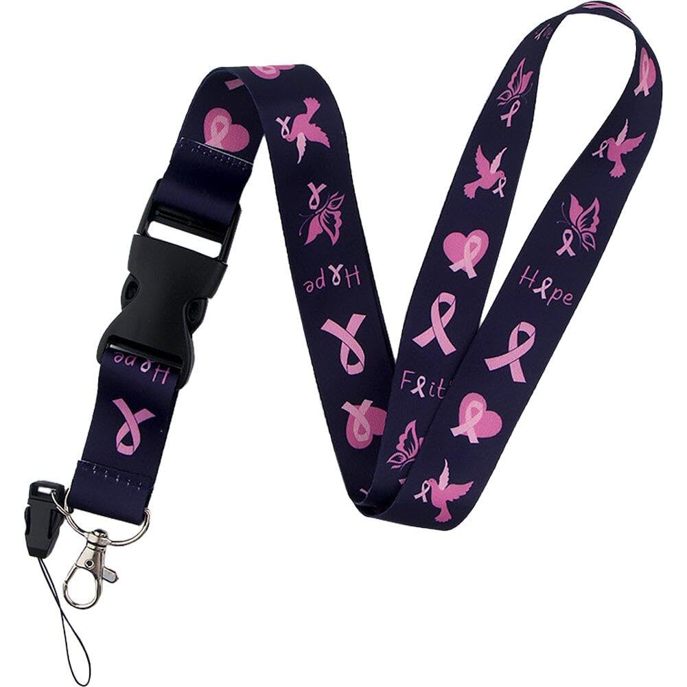 Lpitoy Black Breast Cancer Awareness Lanyard Key Card Holders Phone Key Badge Camera Usb Holders Neck Rope Lanyard With Keyring