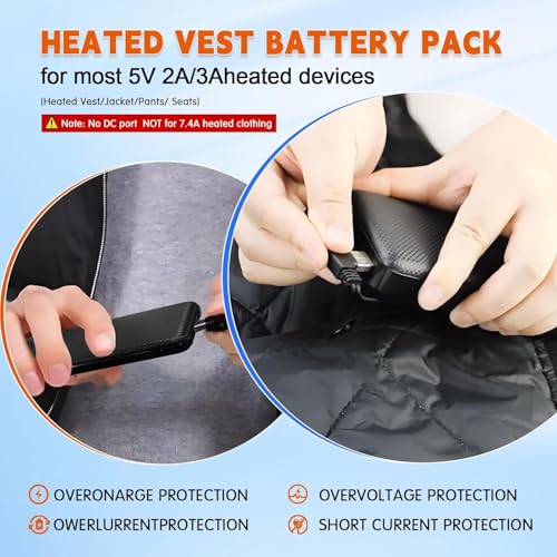 Portable 10000mAh Heated Vest Battery Pack with Dual USB Ports for Heating Clothes