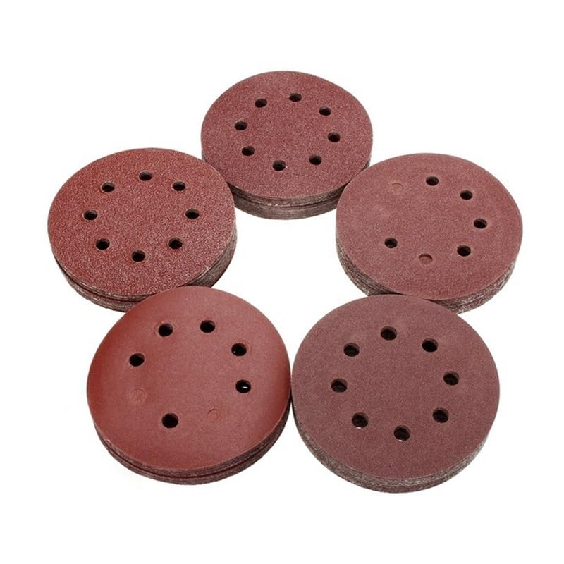 100 sztuk 5 Cal 125mm okrągły papier ścierny osiem otworów szlifierka tarcze Hook Loop papier ścierny nakładka polerska 40-180 Grit materiały ścierne narzędzia