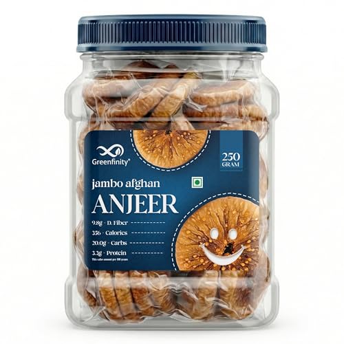Greenfinity White Anjeer 250g | Premium Dried Figs | Vacuum-Packed Jar | Natural, Pure & Adulteration-Free | Rich in Fiber, Calcium & Antioxidants (250g [Pack of 1])