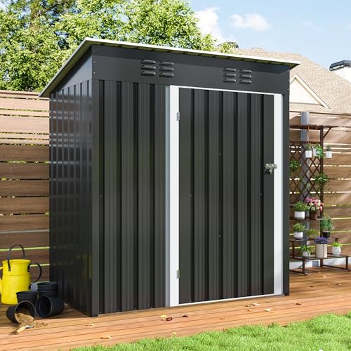 Image of AirWire 5x3 FT Outdoor Storage Shed, Garden Shed with Updated Frame Structure and Lockable Doors, Metal Tool Sheds for Backyard Garden Patio Lawn, Grey