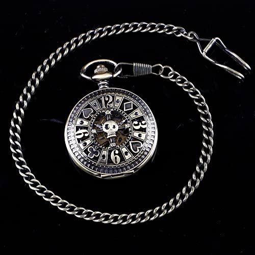 Image of Men's Mechanical Hollow Design Hand Wind Pocket Watch Roman Numerals Steampunk with Chain Box