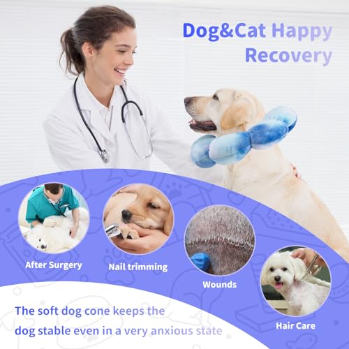 Image of Flower Cat Cone, Cat Cone Collar Dog Cone Soft Recovery E-Collar Dog Elizabethan Collar for Dogs and Cats to Stop Licking (Purple Blue, L)
