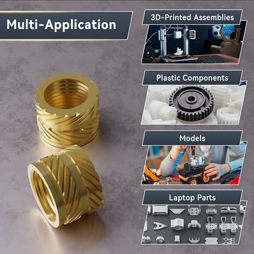 DACKZZM Gewindeeinsatz, M2.5 Einpressmutter 120 Stück Einschmelzmuttern Messing Einschmelzgewinde mit Rändeldesign Threaded Inserts für 3D-Druckkomponenten Kunststoffteile