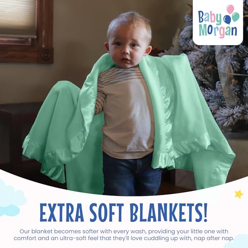 Image of Blankets Thermal Waffle Baby Blanket Crib Bedding - Soft Cozy Warm Infant Thermal Cover for Nursery Stroller or Bassinet, Lightweight Ideal Shower Gift, Satin Trim Mint Green 36 inch x 50 inch