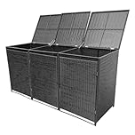 Warmiehomy Triple Wheelie Bin Storage, Wheelie Bin Shed, Outdoor Garden Hideaway Bin Store Storage for 3 Wheelie Bins, 220.5 * 77 * 111cm, Black