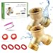 Litorange (2 Pack) Solid Brass Lead Free Body Backyard 2 Way Y Valve Garden Hose Connector MHT 3/4" Inch Thread Splitter Adapter + 4 Silicone Hose Washers