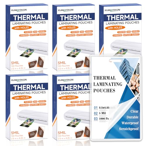 Image of 1000 Pack 5mil 2.5 inch x 4.2 inch Thermal Laminating Pouches Badge Laminate Pouches Clear Laminated Luggage Tags Printable Laminator Pouches for Business Permits Cards
