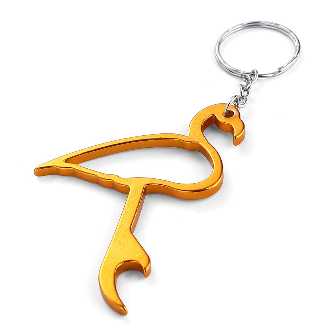 Komonee Flamingo Gold Bottle Opener Key Chain Metal Wildlife Key Ring Novelty Animal Keychain Keyring