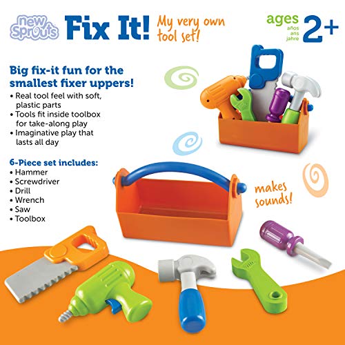 Learning Resources New Sprouts Fix It!, Fine Motor Tools for Toddlers, Pretend Play Toy Tool Set, Outdoor Toys, 6 Piece, Easter Gifts for Kids, Ages 2+