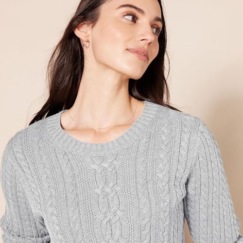 Image of Amazon Essentials Women's Regular Fit Soft Cotton Cable Knit Ribbed Crewneck Sweater (Available in Plus Size)