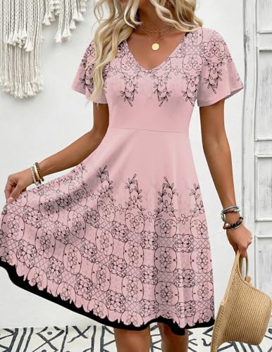 Image of Zeagoo Womens Summer Dress Casual Swing Sundresses Floral Ruffle Short Sleeve Wedding Guest Dress Beach Mini Dress 2026