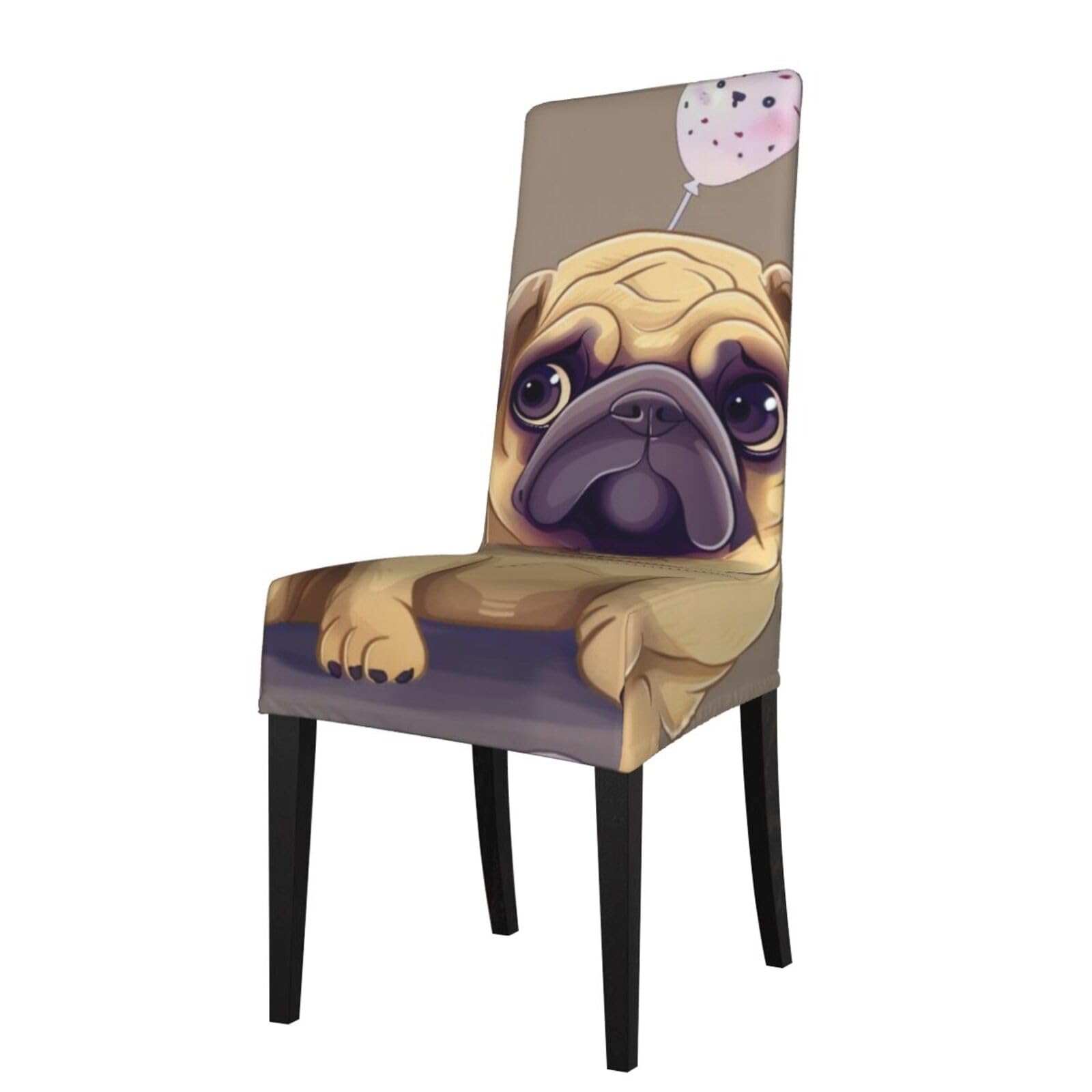 WPKJU Funny Cartoon Pug Puppy Dog Print Dining Chair Covers Removable Chair Seat Covers Decorative for Kitchen & Bar Stools