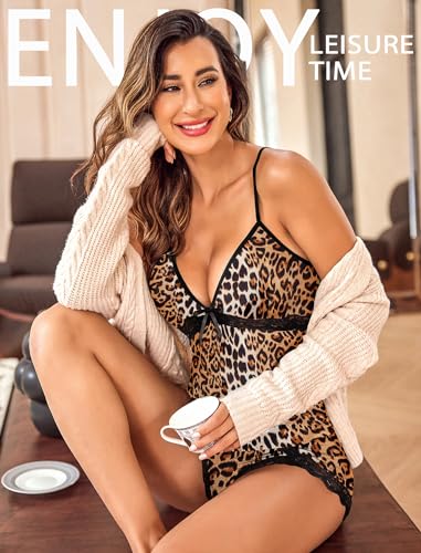Image of Avidlove Sexy Pajamas Set for Women Lace Modal Cute Lingerie Sets 2 Piece Cami Pj Shorts Set Sleepwear
