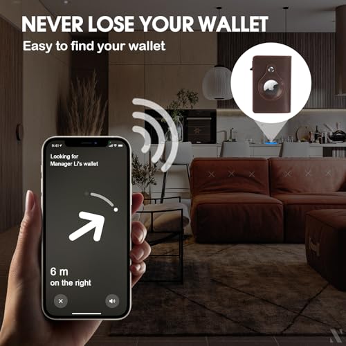 Mens Smart Wallet Card Holder for AirTag - Leather, Mens Minimalist Wallet with Apple Air Tag Holder, Slim Smart Pop up Card Case, ID Window, RFID Blocking (No Airtag Included) (Dark Brown)3