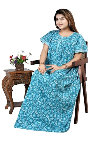 Image of Bejod's Collection Women Pure Cotton Nighty | Full Length Floral Printed Cotton Nighty Maxi | Soft & Breathable Nightwear (L-4XL)
