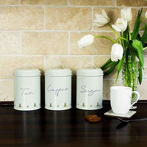 The Gifts&Flowers Company - Tea, Coffee and Sugar Canisters - Set of 3, Bees Storage Tins