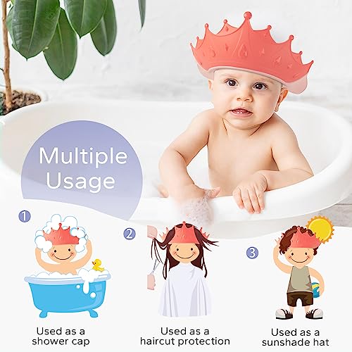 Image of FUNUPUP Baby Shower Cap for Kids, Baby Bath Shampoo Visor Cap Hair Washing Shield Adjustable, Set Pink Crown
