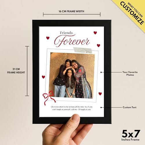 Image of Framekaari Friends Forever Customized Photo Frame | Personalized Gift | Minimal Polaroid Design | Custom Photo & Text | Tabletop & Wall Mount | Room & Home Decor | 16x21 cm (Design-18)