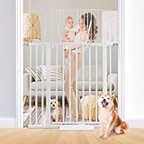 SHYUJAJIE 59 Inch Extra Tall Pet Gate, Adjustable 29.92'-43.71' Wide Auto Close Dog Gate with Tall Panels, Pressure Mounted Walk Through Swing Cat Gates for Doorways(White)