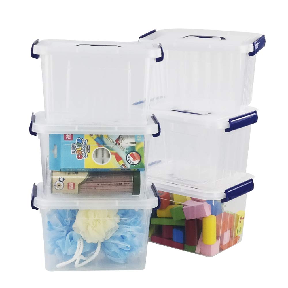Nesmilers Clear Lid 6 Liter Plastic Stacking Storage Box With Lid, 6 Packs