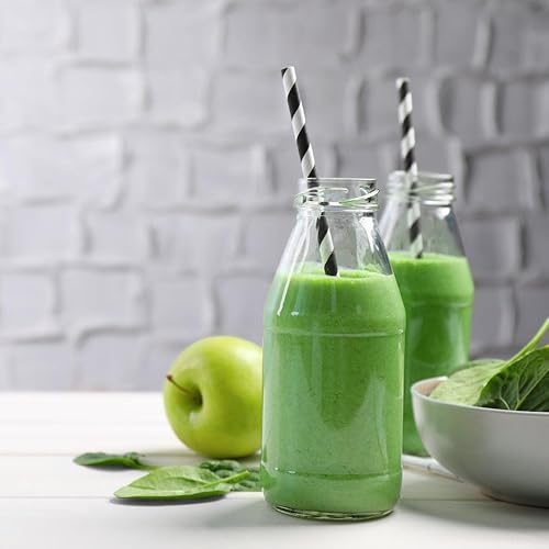 Vista 8 de ALINK 100 pajitas de papel a rayas blancas y negras, biodegradables desechables para Halloween, Navidad, cumpleaños, Año Nuevo, suministros de Rayas