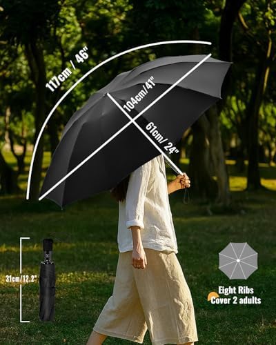 Chakipee Travel Compact Umbrella Windproof - Portable Automatic Umbrellas for Rain, Folding Umbrella for Men and Women, Portable 210T Fabric 97cm Span - 8 Ribs Blue Umbrella — view 2