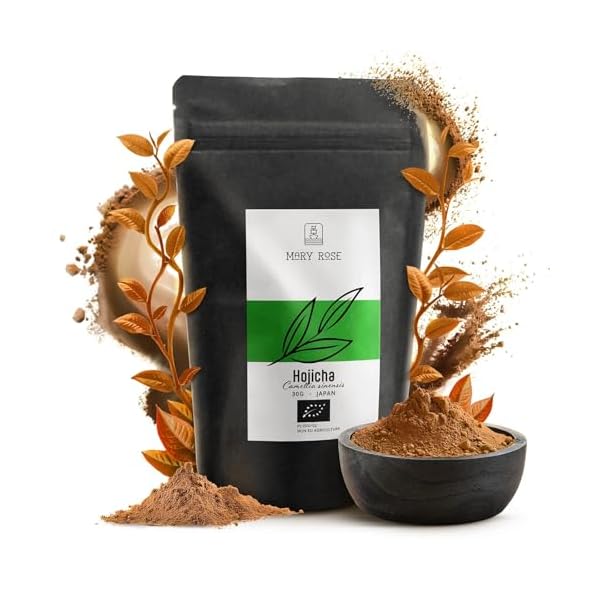 Mary Rose Hojicha Powder BIO 30g - Alternative au matcha brun, Thé vert japonais en poudre torréfié, origine Kagoshima, saveur douce aux notes de noisette et caramel, faible caféine, idéal latte