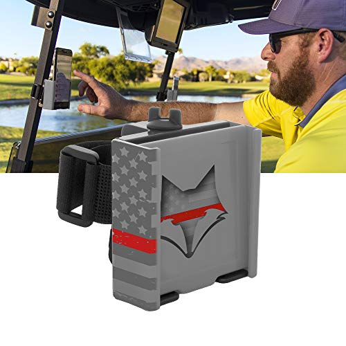 Image of DESERT FOX GOLF Phone Caddy - American Flag Golf Cart Phone Holder - Secure Velcro Mount, One-Hand Access, Universal Fit, Patriotic Golf Accessories (Red Line)