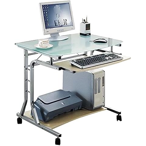 SixBros. Schreibtisch mit Glasplatte, rollbarer PC Tisch Cover