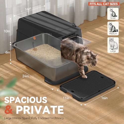 Image of Wooaidagg Enclosed Stainless Steel Cat Litter Box with Odor Control, Modular Design with Drawer and Flip Door, Easy to Clean and Wash,Non-Stick Interior,Extra Large Size Fits All Cats(Black)