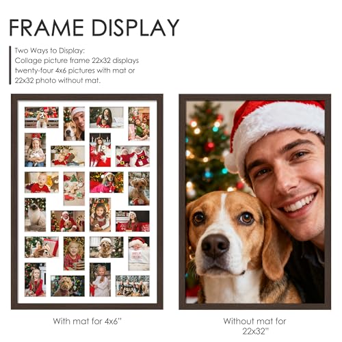 Image of DUENPY 22x32 Collage Picture Frame 4x6 Picture Frames Collage Wall Decor Displays twenty four 4x6 inch Photos Available Horizontal Wall Mounting Display and Vertical Walnut