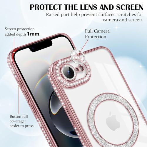 Image of DIZORO Compatible with (iPhone 17e /iPhone 16e Case) Clear Luxury Diamond Glitter Case |Camera Lens Protector with Glitter Ring |Glossy Shiny Back Cover Case for Girls Women -Pink