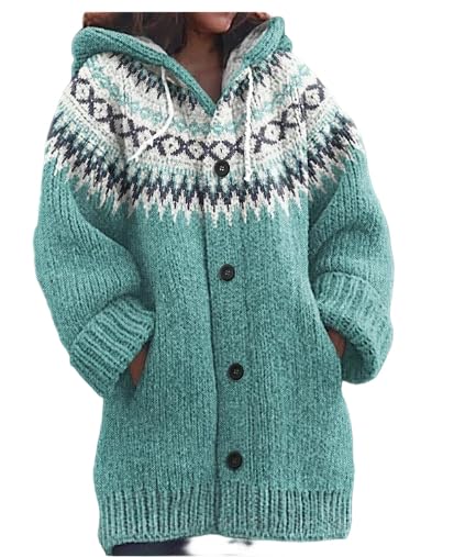 Womens Oversized Hooded Knitted Cardigan Button Long Sleeve Animal Artistic Prints Cozy Soft Fall Winter Casual Outerwear