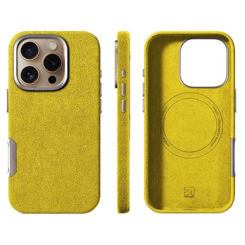 Coque en daim alcantara iPhone 16 Pro : l'élégance italienne faite main jaune Monaco
